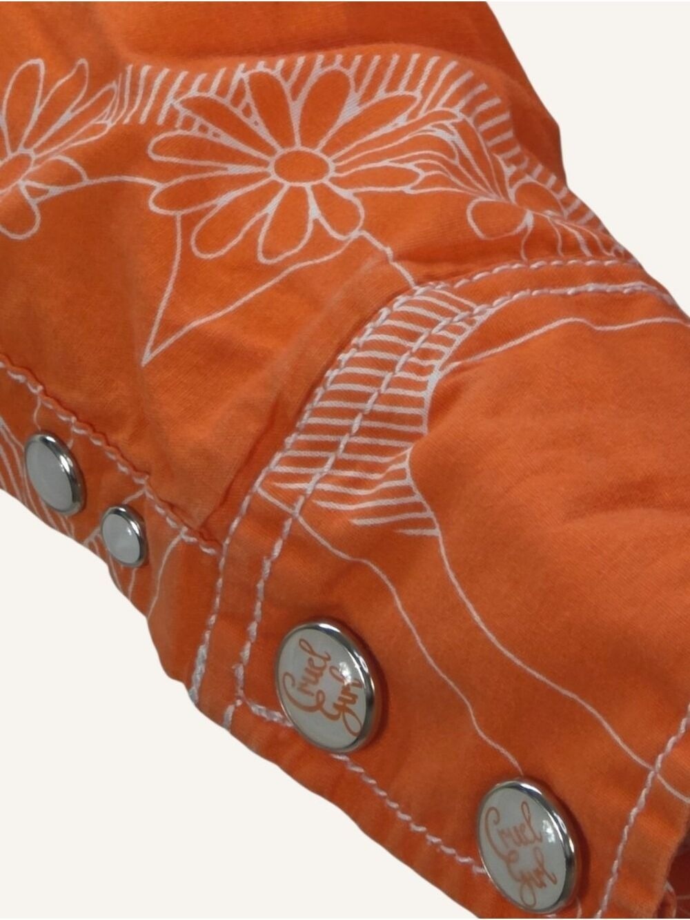 Cruel Girl M Orange White Floral Pearl Snap Western Rodeo Shirt EUC - Picture 8 of 12
